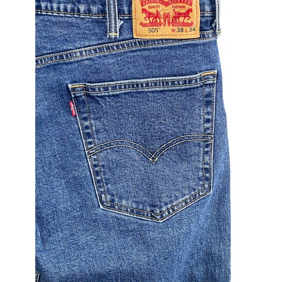 Levis 505 Men's Straight Fit Jeans W38 L34 Blue Denim Casual Streetwear - Picture 10 of 12